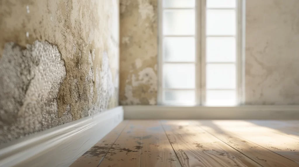 Moisissures sur les plinthes et murs