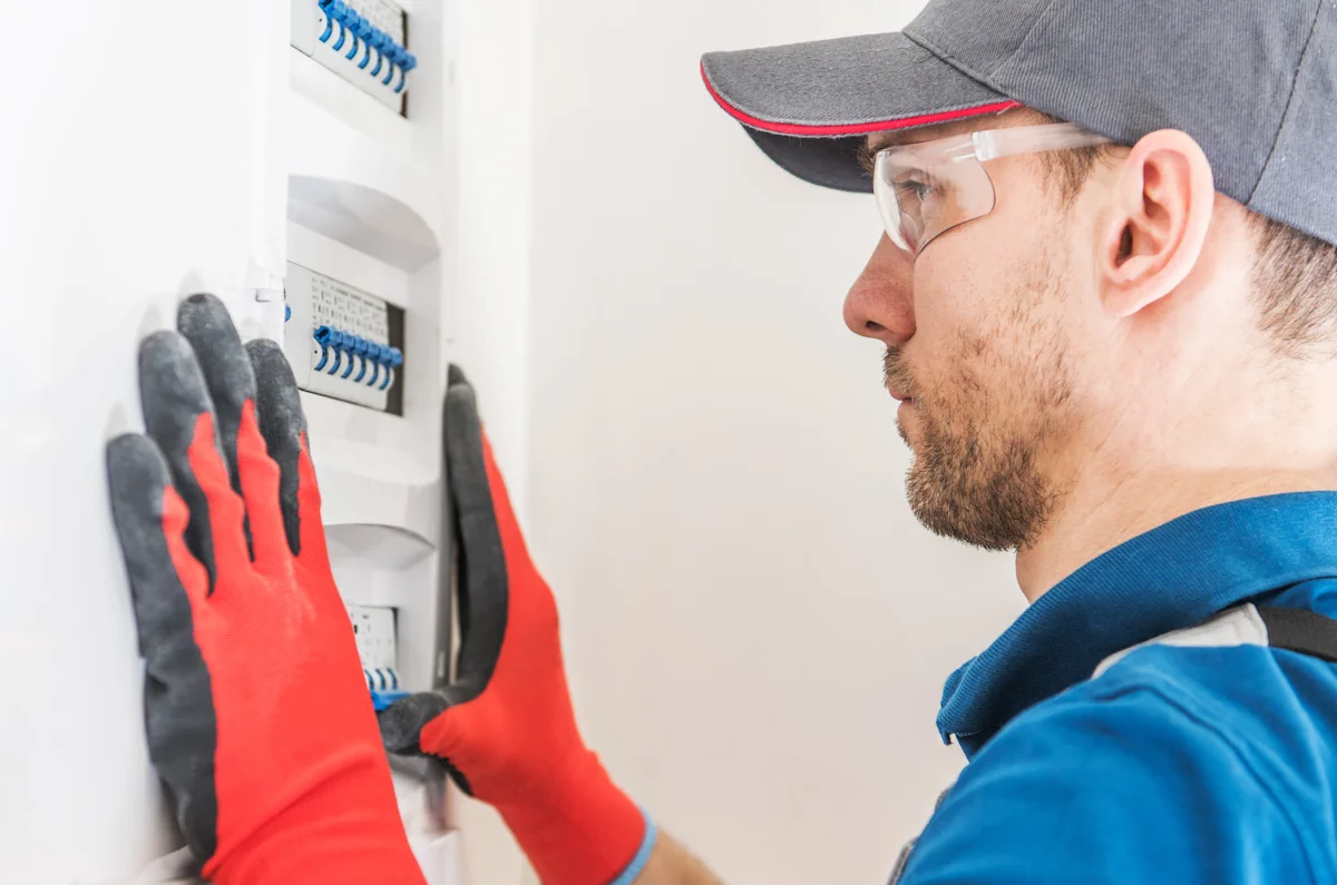 Un électricien qui met en place un nouveau tableau électrique
