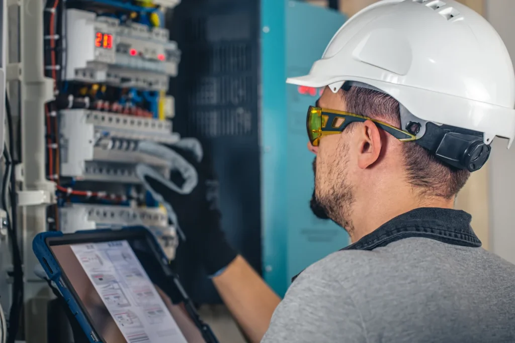 Un électrique qui regarde un tableau électrique