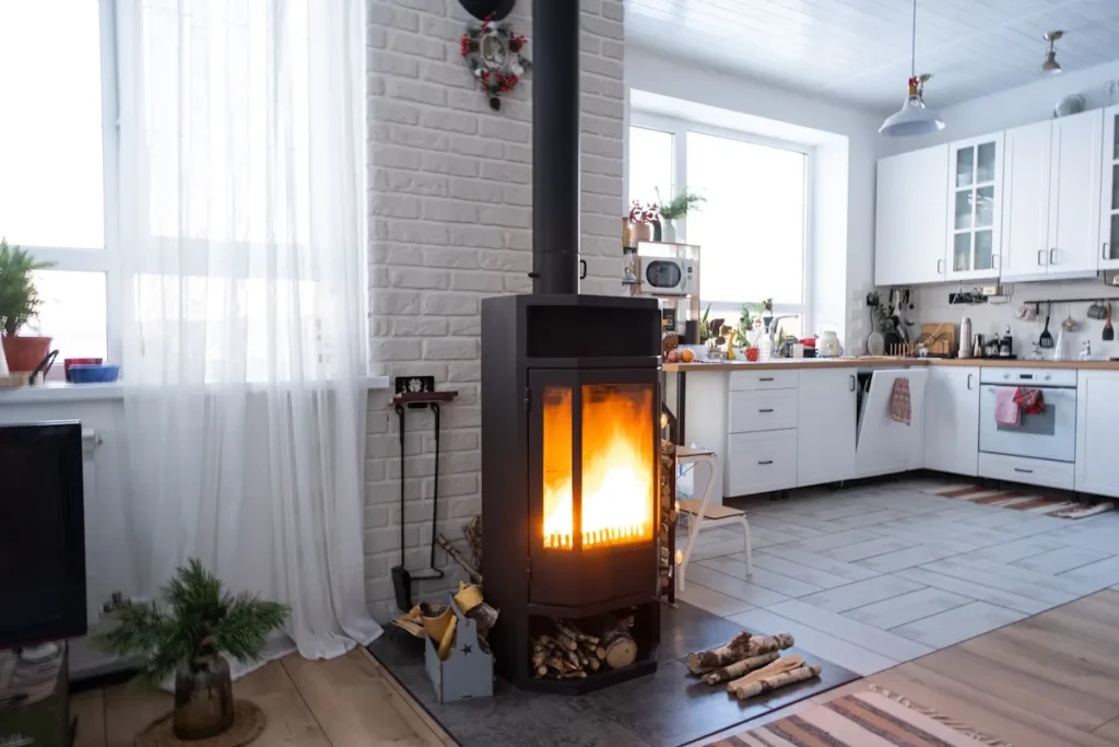 Un poêle à bois dans un salon