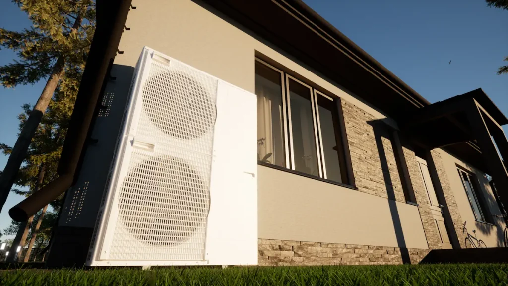 Un PAC air eau installé à l'extérieur d'une maison