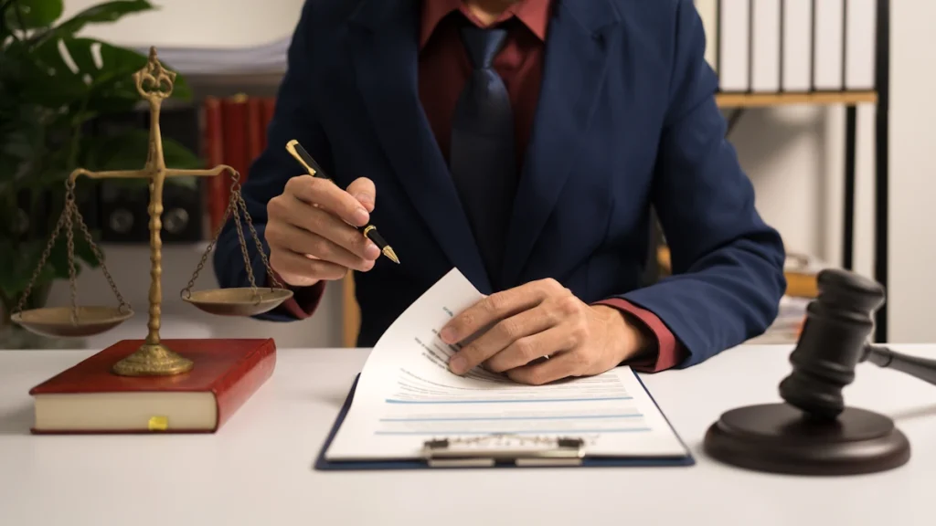 Un homme qui signe des documents