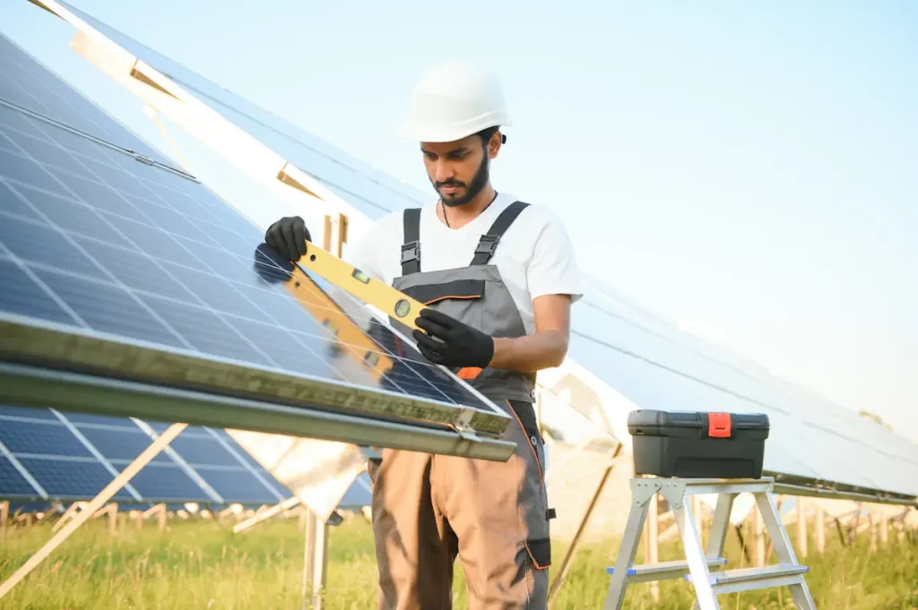 Un homme qui installe un extracteur solaire