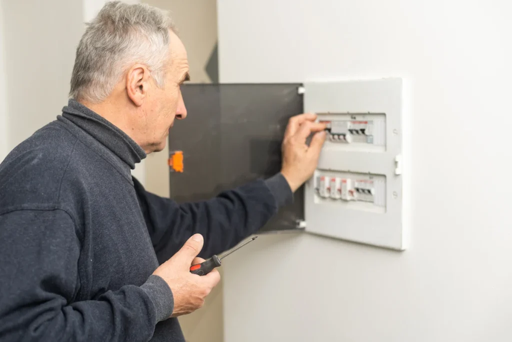 Un homme qui regarde un tableau électrique