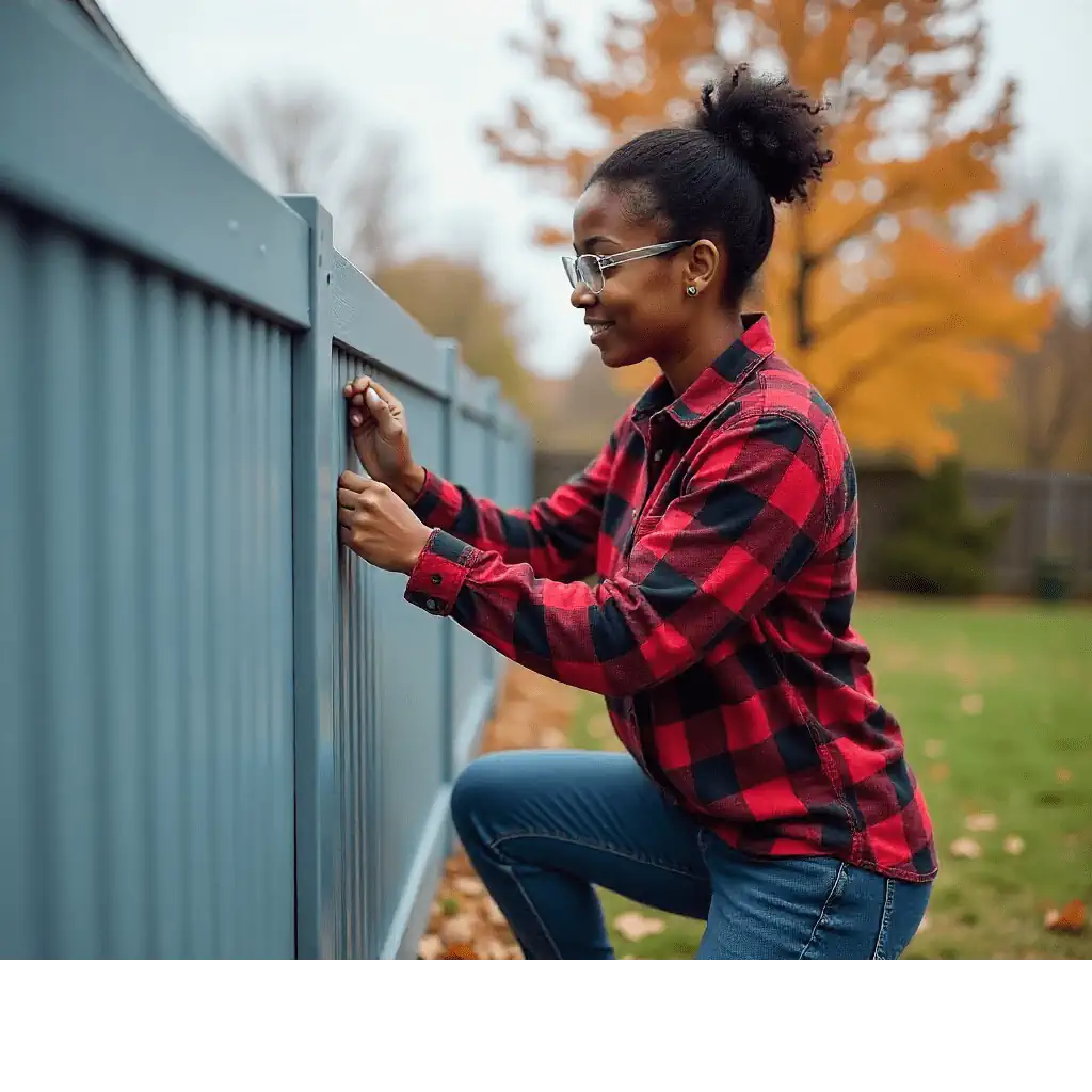 femme qui installe une cloture en aluminium