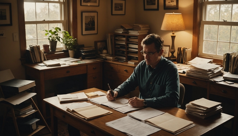 homme sur un bureau qui fait ses papiers